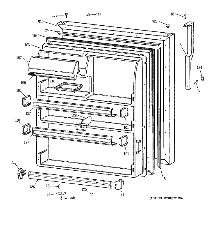 FRESH FOOD DOOR Diagram and Parts List for TBT24JABTRAA  General Electric Refrigerator