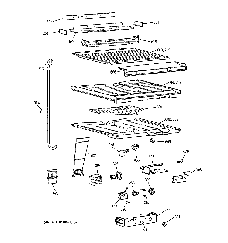 COMPARTMENT SEPARATOR PARTS Diagram and Parts List for TBT24JABTRAA  General Electric Refrigerator