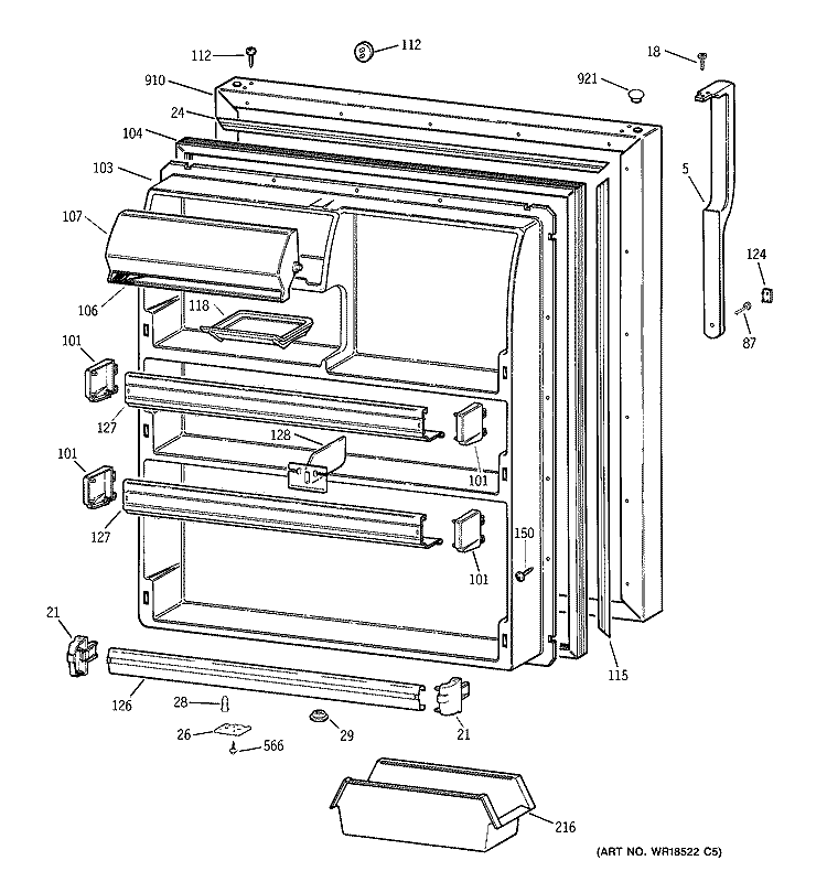 FRESH FOOD DOOR Diagram and Parts List for TBX24JABRRAA  General Electric Refrigerator