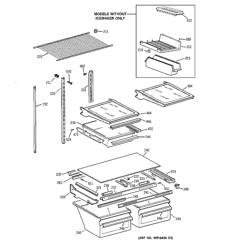 SHELF PARTS Diagram and Parts List for TBX24JABRRAA  General Electric Refrigerator
