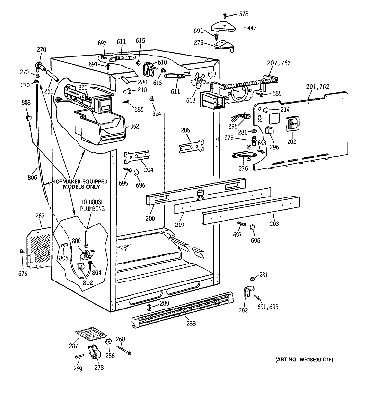 CABINET Diagram and Parts List for TBX24JIBRRWW  General Electric Refrigerator