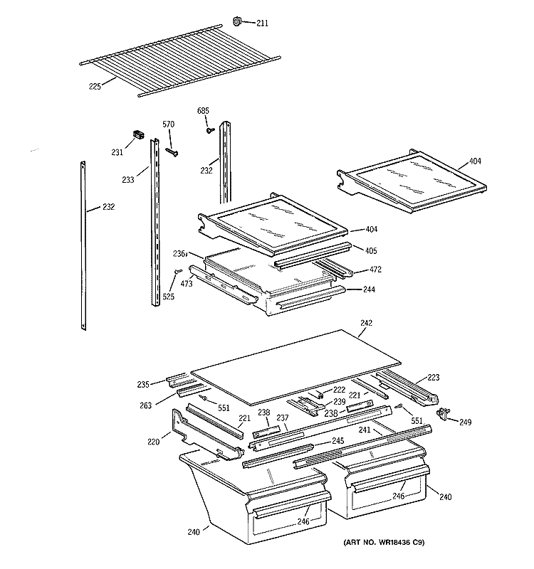 SHELF PARTS Diagram and Parts List for TBX24JIBRRWW  General Electric Refrigerator