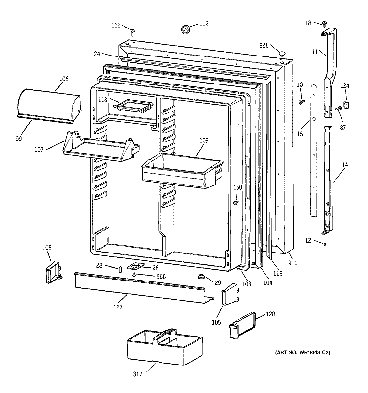 FRESH FOOD DOOR Diagram and Parts List for TBX19PABRRAA  General Electric Refrigerator