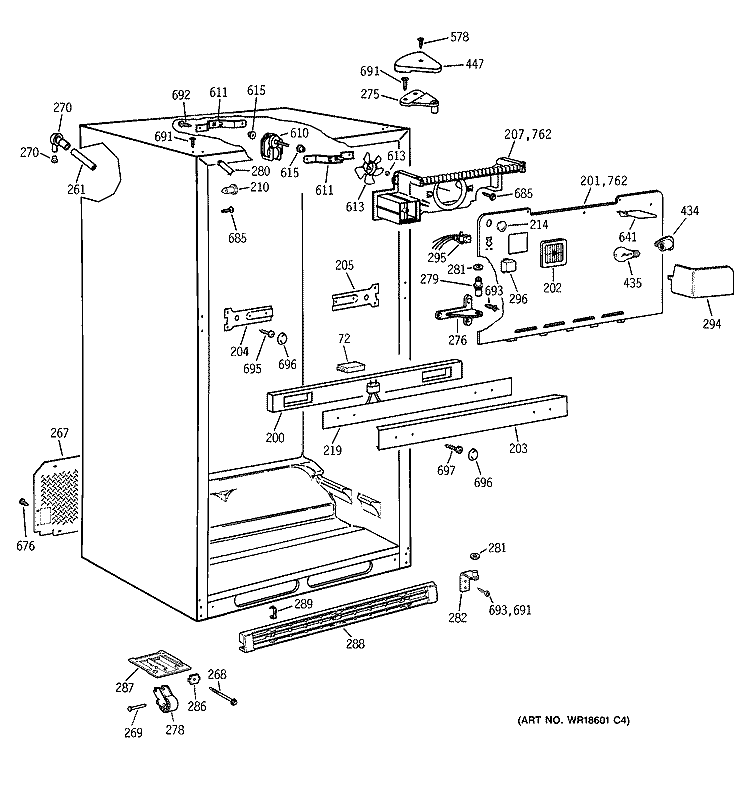 CABINET Diagram and Parts List for TBX19PABRRAA  General Electric Refrigerator