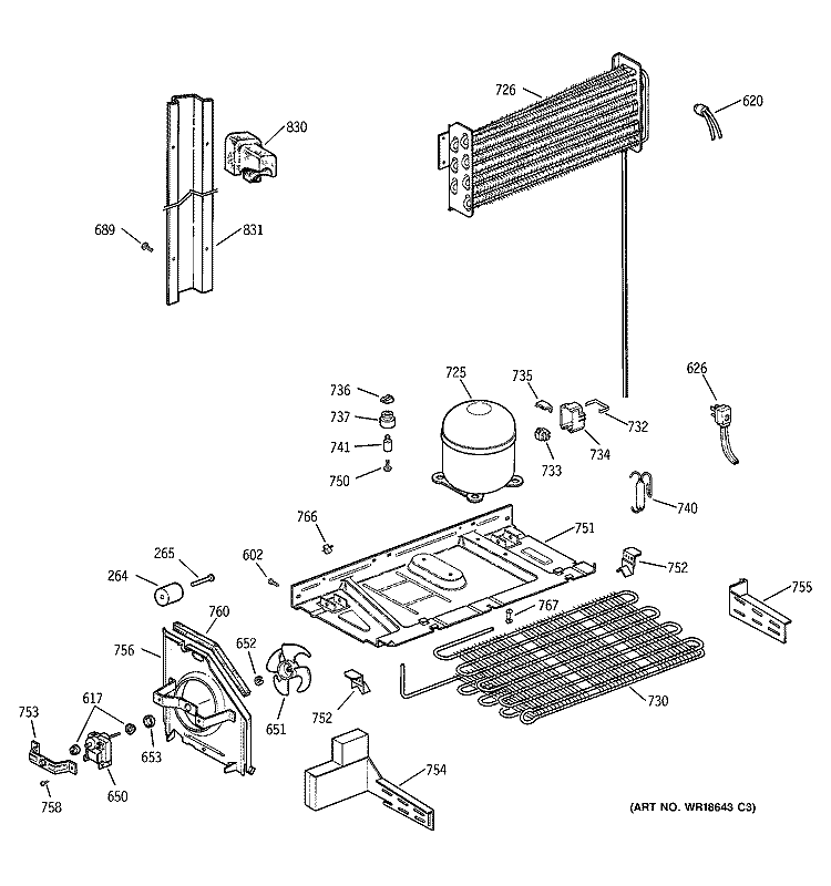 UNIT PARTS Diagram and Parts List for TBX19PABRRAA  General Electric Refrigerator