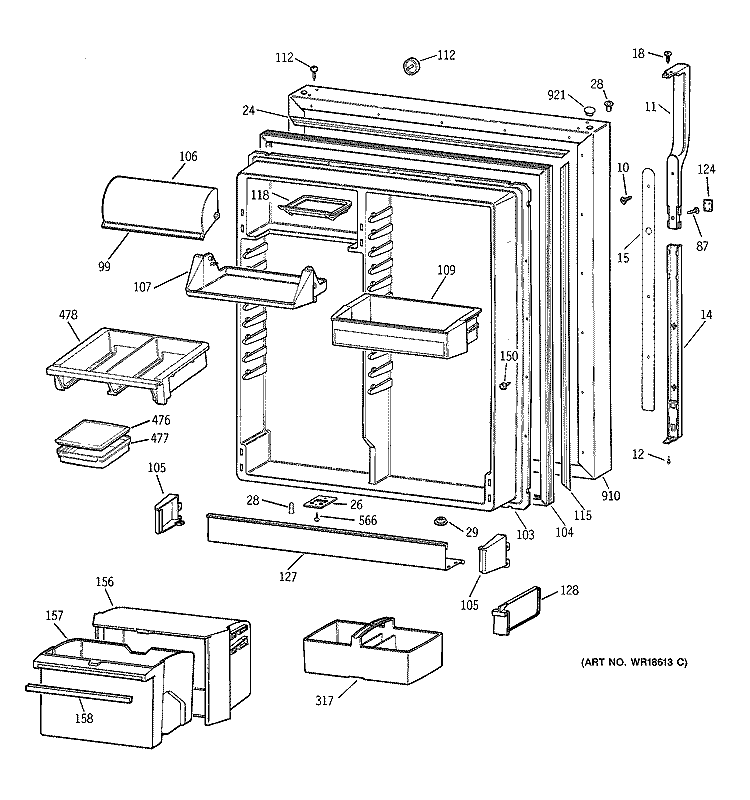 FRESH FOOD DOOR Diagram and Parts List for TBX25PRBSLAA  General Electric Refrigerator