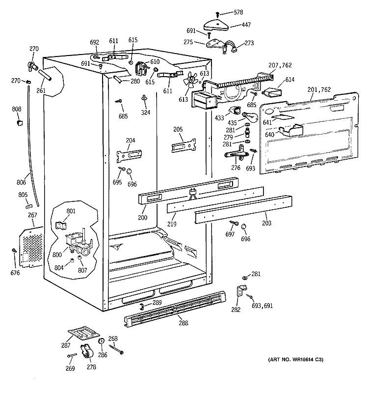 CABINET PARTS Diagram and Parts List for TBX25PRBSLAA  General Electric Refrigerator