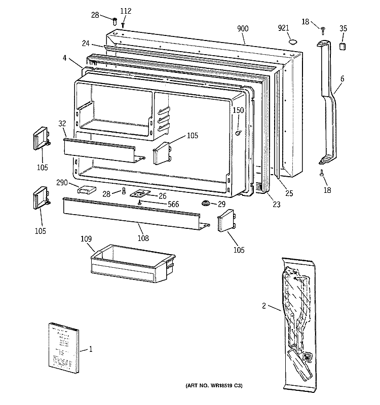 FREEZER DOOR Diagram and Parts List for TBX19QABRRAA  General Electric Refrigerator