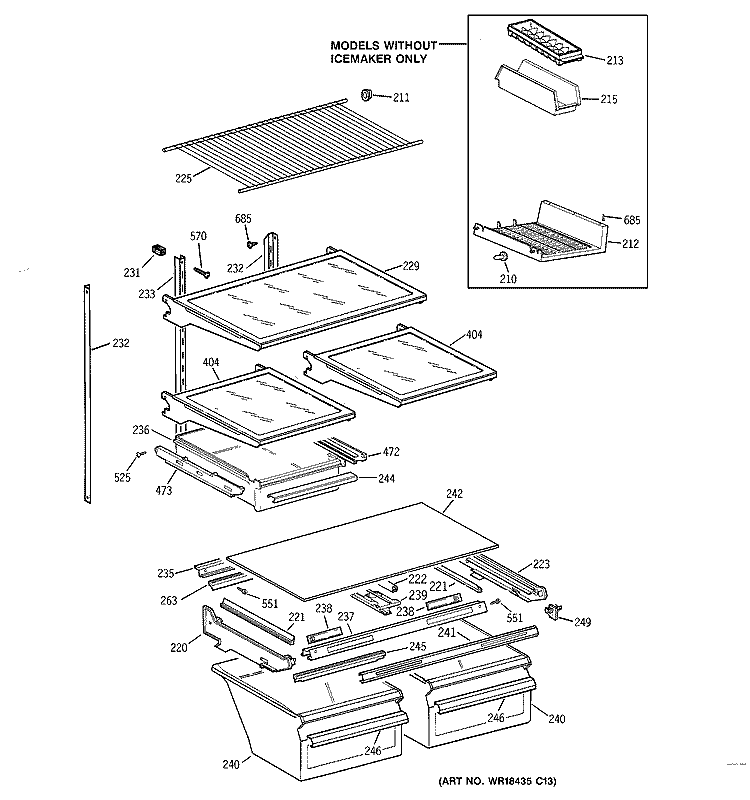 SHELF PARTS Diagram and Parts List for TBX19QABRRAA  General Electric Refrigerator