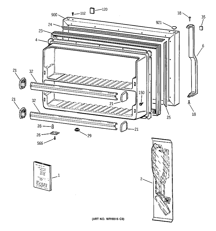 FREEZER DOOR Diagram and Parts List for TBI18JIBURWW  General Electric Refrigerator