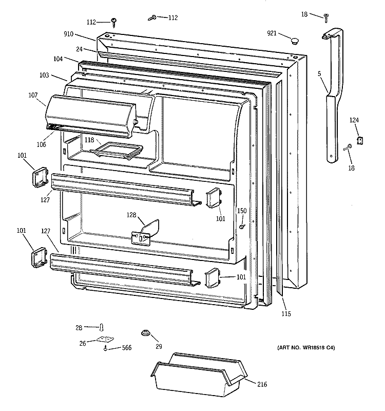 FRESH FOOD DOOR Diagram and Parts List for TBI18JIBURWW  General Electric Refrigerator