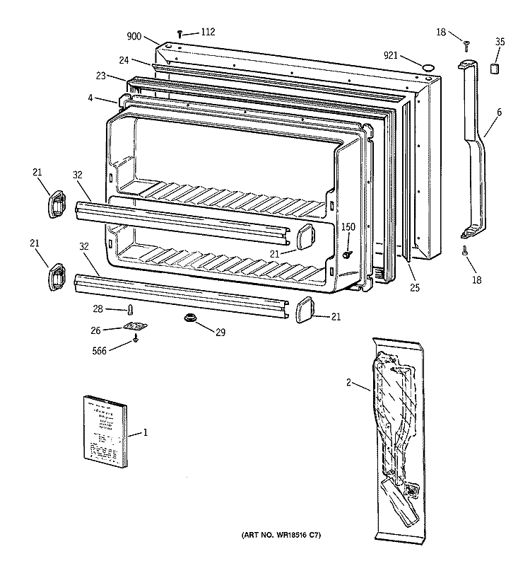 FREEZER DOOR Diagram and Parts List for TBT18JABTRAA  General Electric Refrigerator
