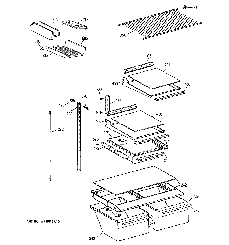 SHELF PARTS Diagram and Parts List for TBT18JABTRAA  General Electric Refrigerator