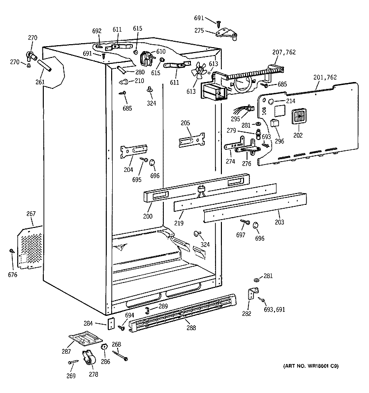 CABINET Diagram and Parts List for TBT18JABURWW  General Electric Refrigerator