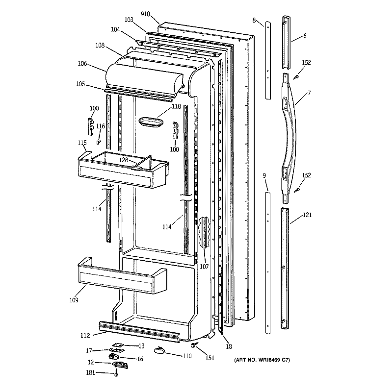 FRESH FOOD DOOR Diagram and Parts List for TFZ22PRBCBB  General Electric Refrigerator