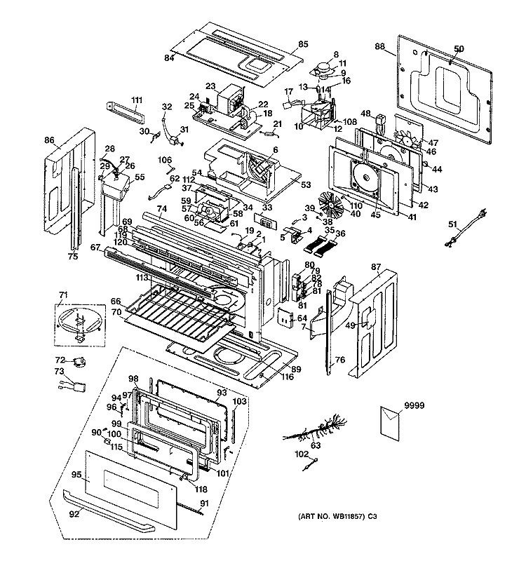 Section Diagram and Parts List for ZMC1095WB01  General Electric Microwave