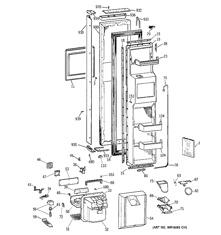 FREEZER DOOR Diagram and Parts List for TPG21BRCCWW  General Electric Refrigerator