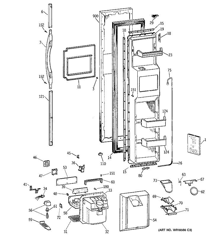 FREEZER DOOR Diagram and Parts List for TPG21JRCCBB  General Electric Refrigerator