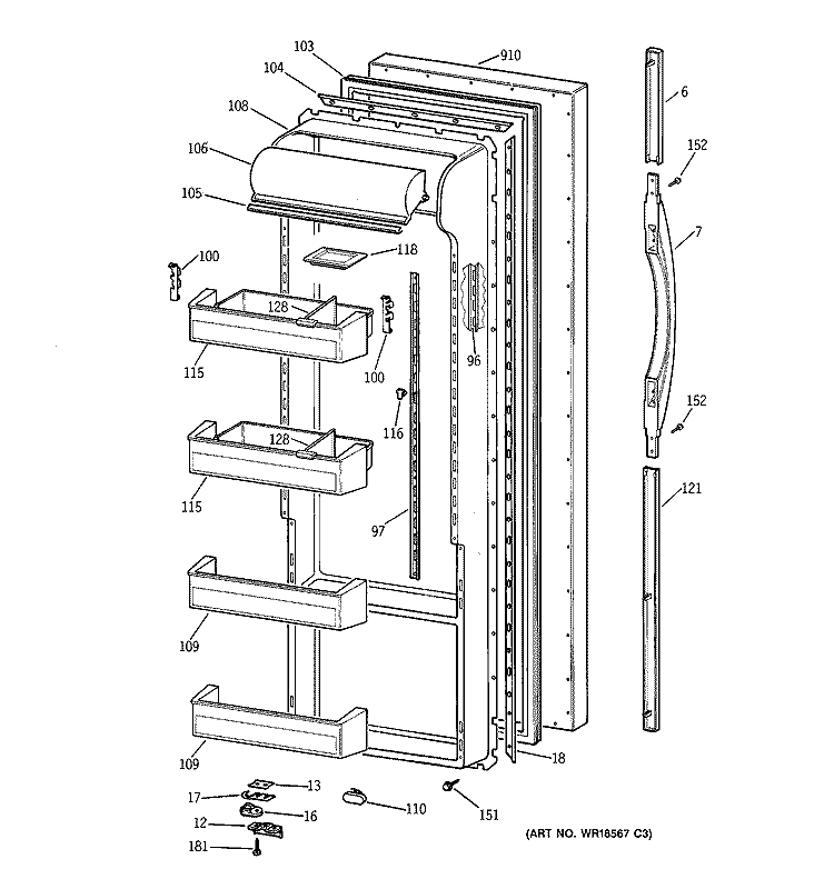 FRESH FOOD DOOR Diagram and Parts List for TPG21JRCCBB  General Electric Refrigerator