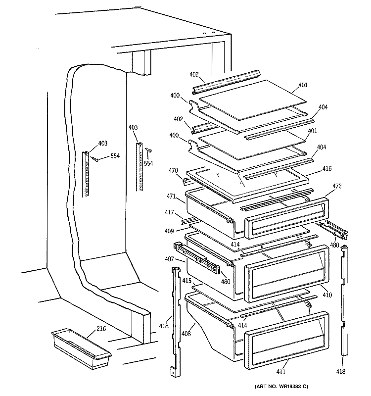 FRESH FOOD SHELVES Diagram and Parts List for TPG21JRCCBB  General Electric Refrigerator