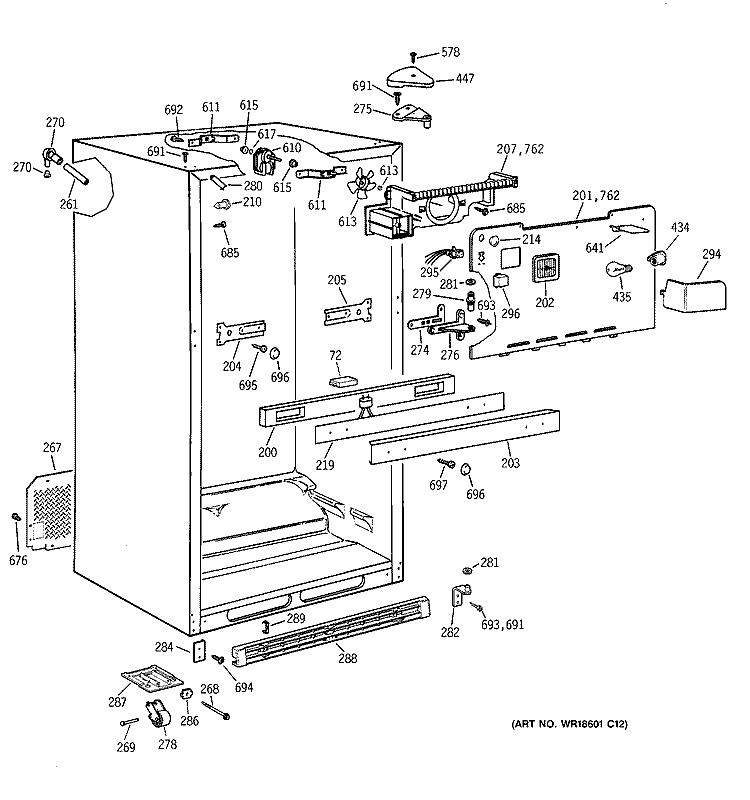 CABINET Diagram and Parts List for TBT25PABTRAA  General Electric Refrigerator