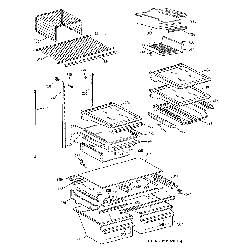 SHELF PARTS Diagram and Parts List for TBT25PABTRAA  General Electric Refrigerator