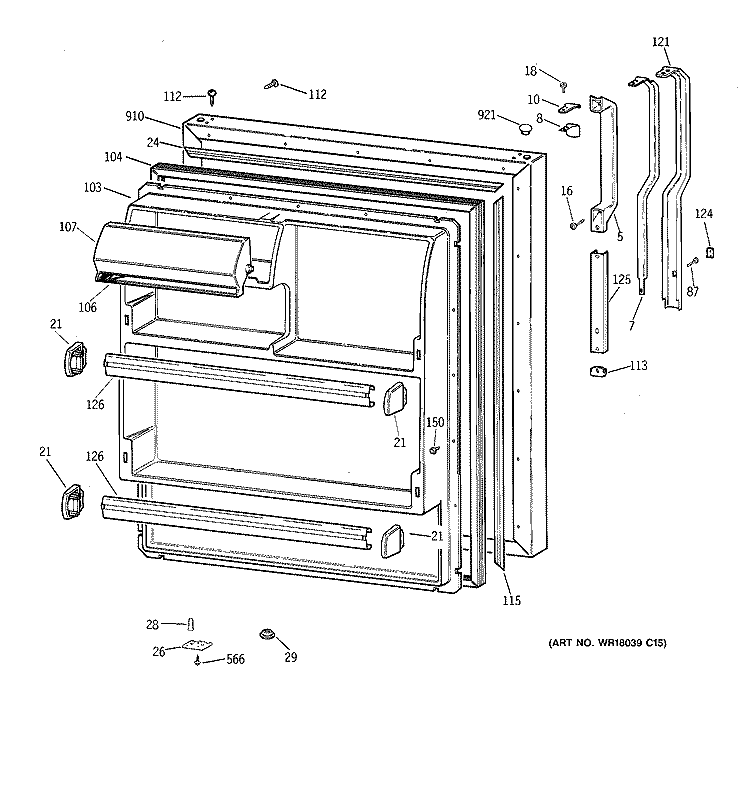 FRESH FOOD DOOR Diagram and Parts List for TBX21GABRRWW  General Electric Refrigerator