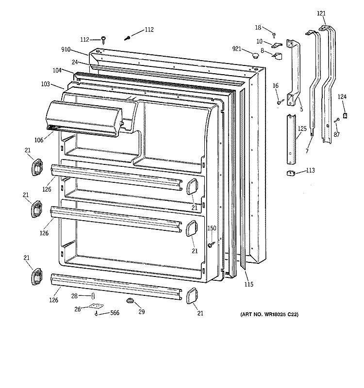 FRESH FOOD DOOR Diagram and Parts List for CTX21EABRRAA  Hotpoint Refrigerator
