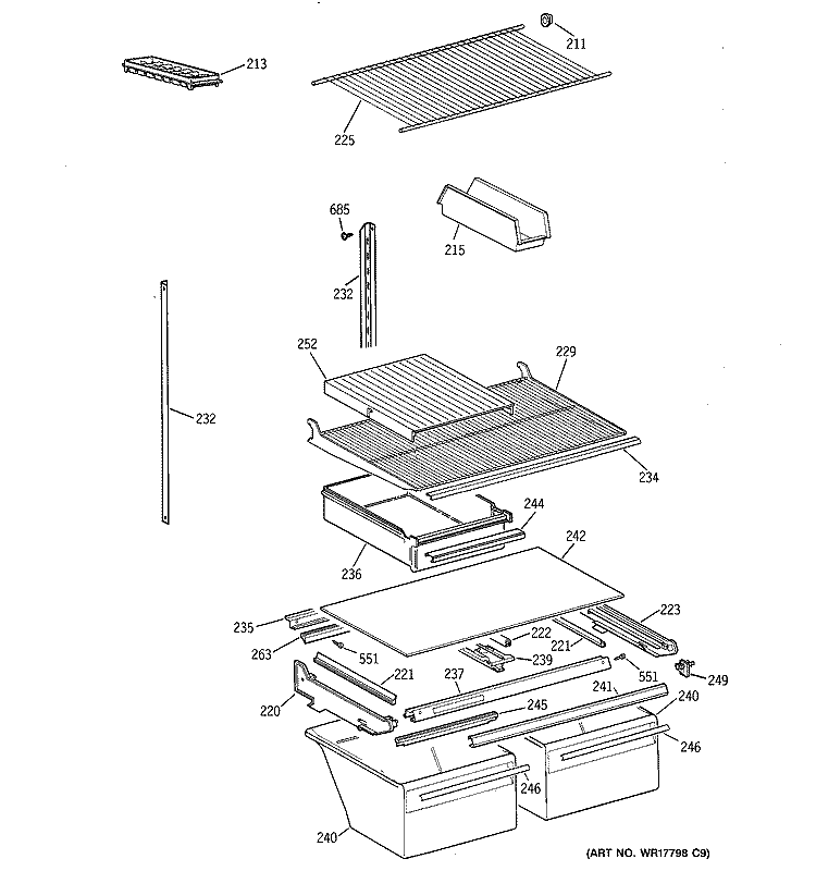 SHELF PARTS Diagram and Parts List for CTX21EABRRAA  Hotpoint Refrigerator