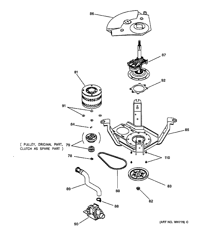 PUMP & DRIVE COMPONENTS Diagram and Parts List for VLLR1020T1WO  Hotpoint Washer