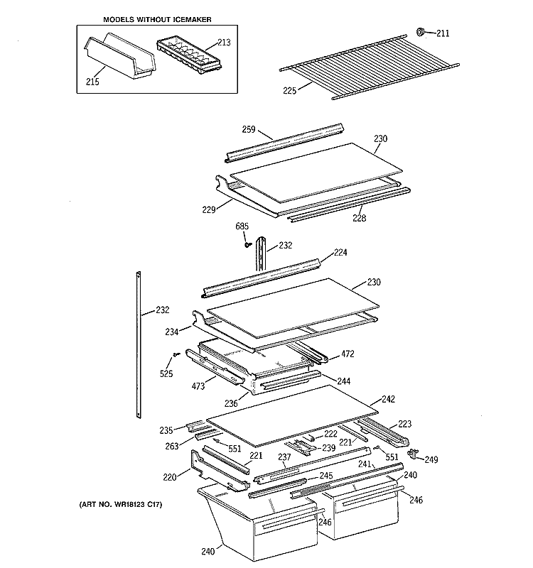 SHELF PARTS Diagram and Parts List for CTT21GABTRAA  Hotpoint Refrigerator