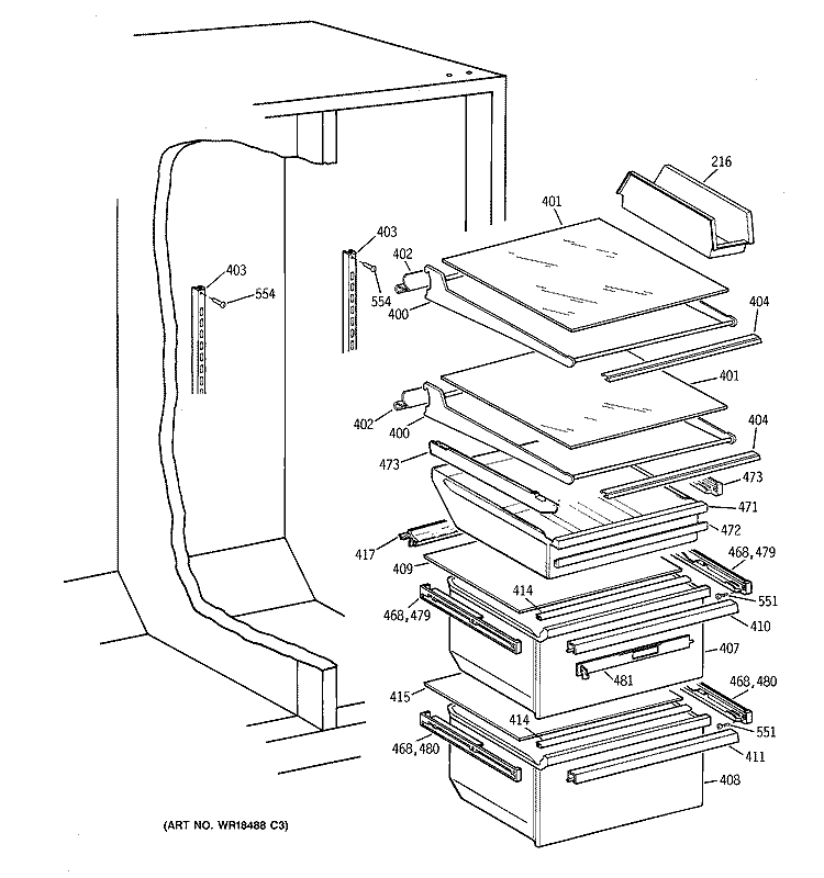 FRESH FOOD SHELVES Diagram and Parts List for CSK28DRBCAA  Hotpoint Refrigerator