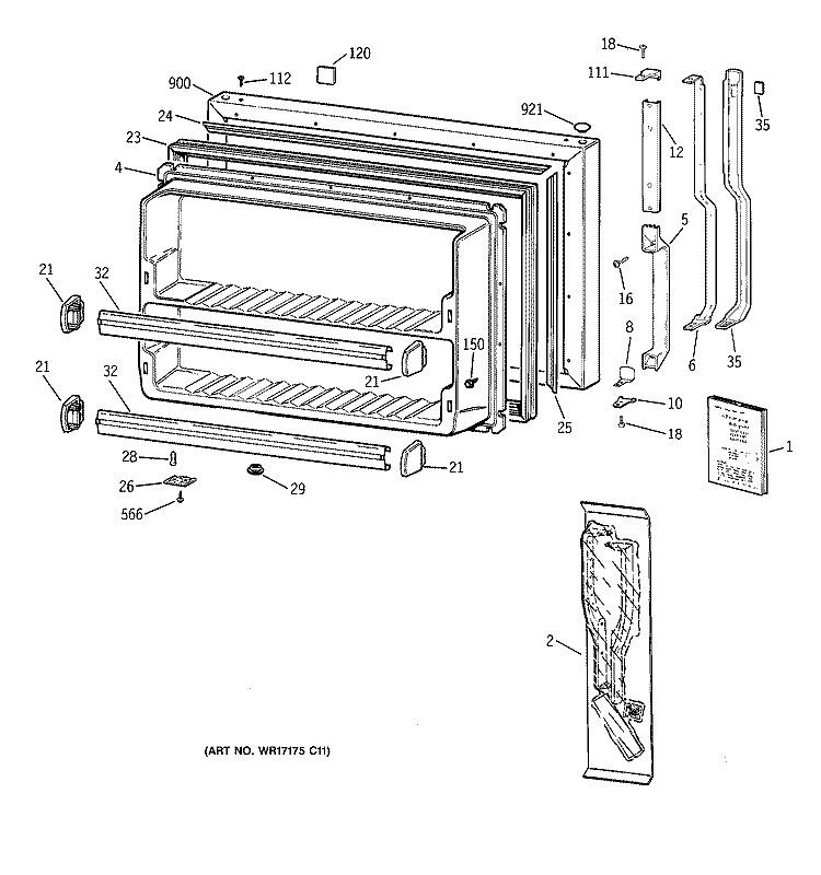 FREEZER DOOR Diagram and Parts List for CTI18GIBURWW  Hotpoint Refrigerator