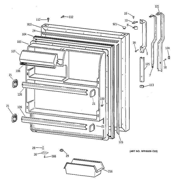FRESH FOOD DOOR Diagram and Parts List for CTI18GIBURWW  Hotpoint Refrigerator