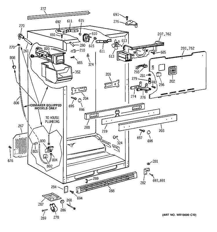 CABINET PARTS Diagram and Parts List for CTI18GIBURWW  Hotpoint Refrigerator