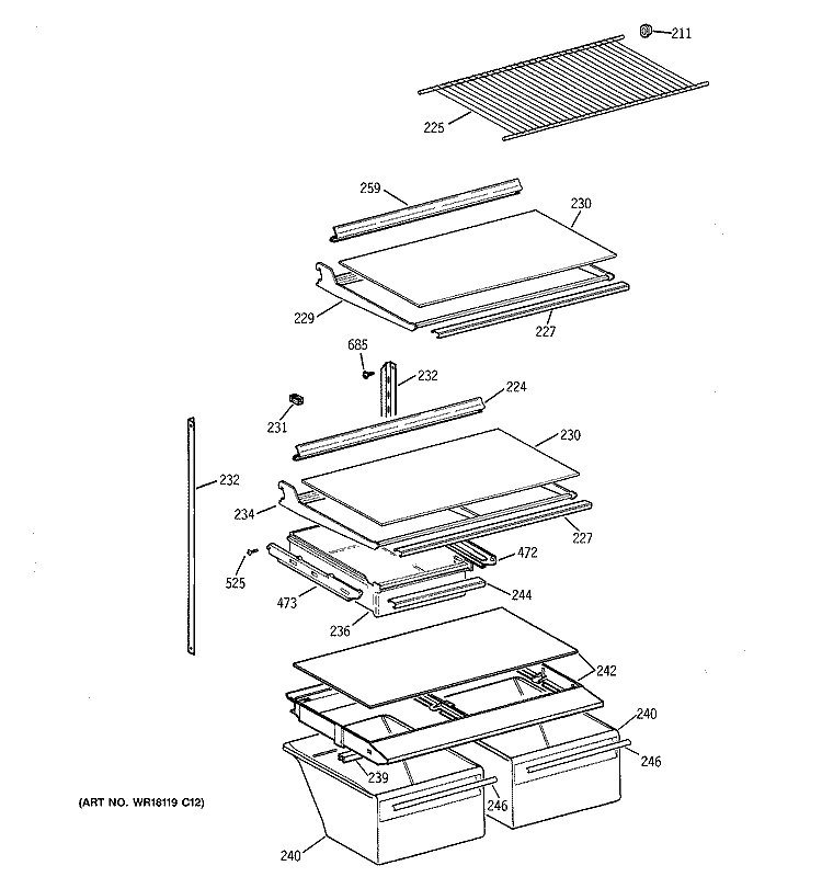 SHELF PARTS Diagram and Parts List for CTI18GIBURWW  Hotpoint Refrigerator