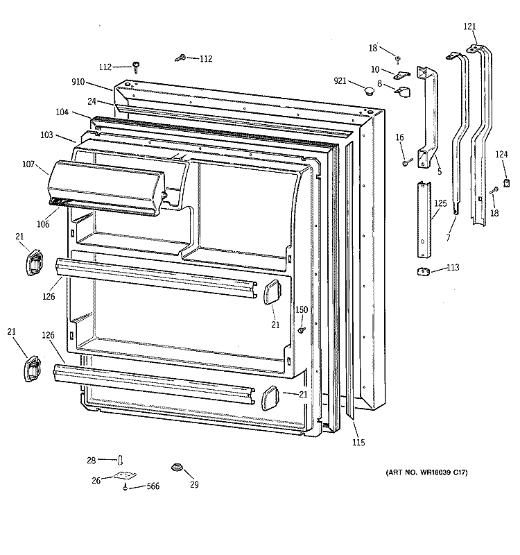 FRESH FOOD DOOR Diagram and Parts List for MTX18BABRRAA  General Electric Refrigerator