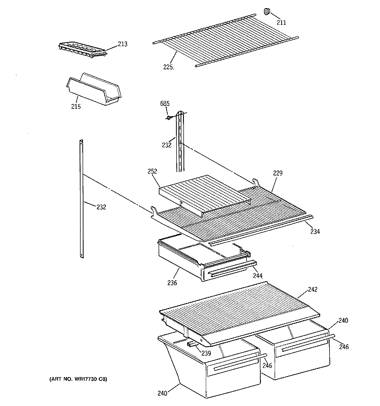 SHELF PARTS Diagram and Parts List for MTX18BABRRAA  General Electric Refrigerator
