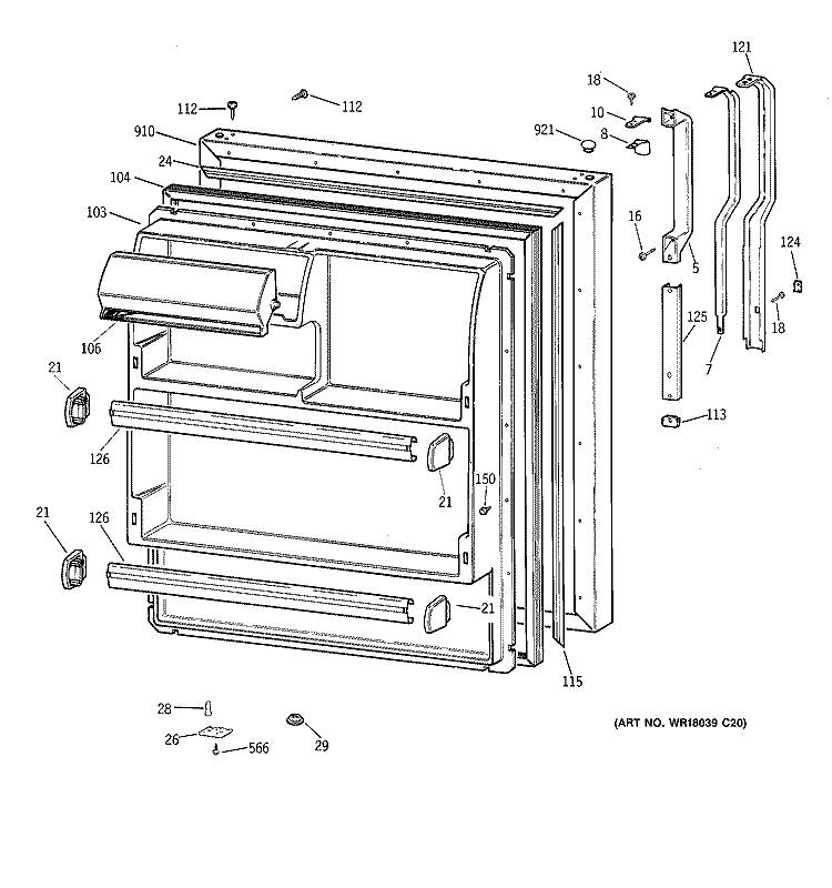 FRESH FOOD DOOR Diagram and Parts List for MTX18DIBRRAA  General Electric Refrigerator