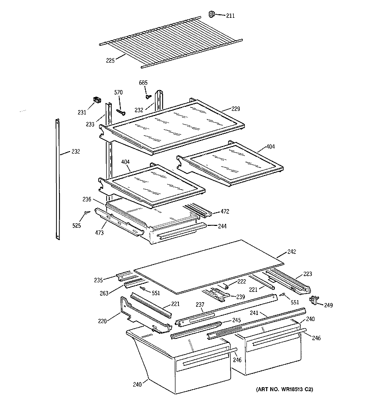 SHELF PARTS Diagram and Parts List for MTX21DIBRRWW  General Electric Refrigerator