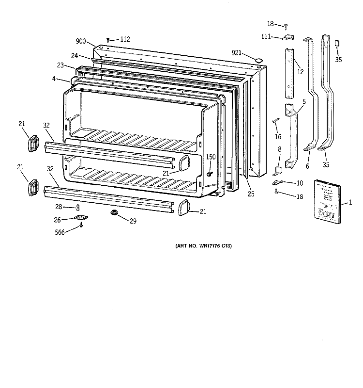 FREEZER DOOR Diagram and Parts List for MTX21DABRRAA  General Electric Refrigerator