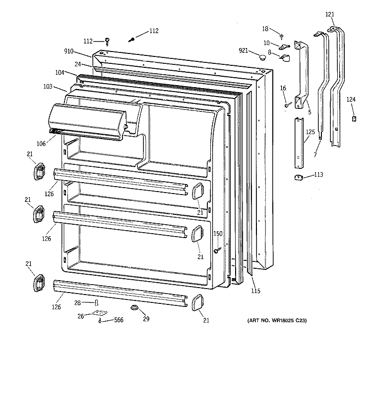 FRESH FOOD DOOR Diagram and Parts List for MTX21DABRRAA  General Electric Refrigerator