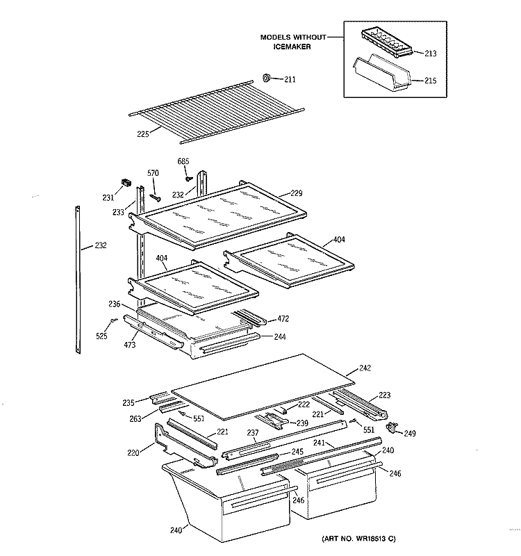 SHELF PARTS Diagram and Parts List for MTX21DABRRAA  General Electric Refrigerator