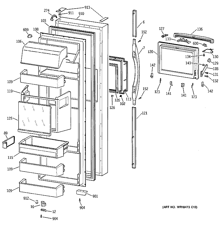 FRESH FOOD DOOR Diagram and Parts List for MSG28DHCCWW  General Electric Refrigerator