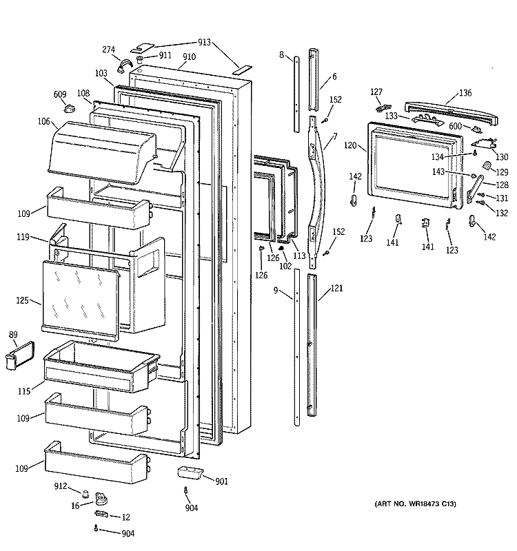 FRESH FOOD DOOR Diagram and Parts List for MSK28DHBCWW  General Electric Refrigerator