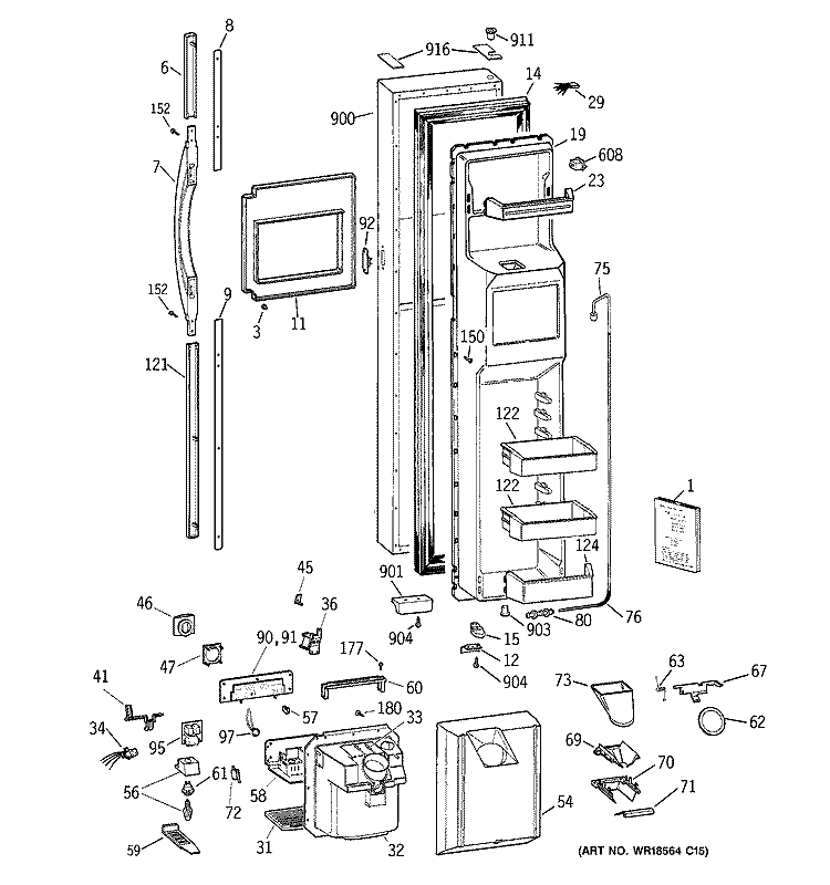 FREEZER DOOR Diagram and Parts List for TFG28PFCCBB  General Electric Refrigerator
