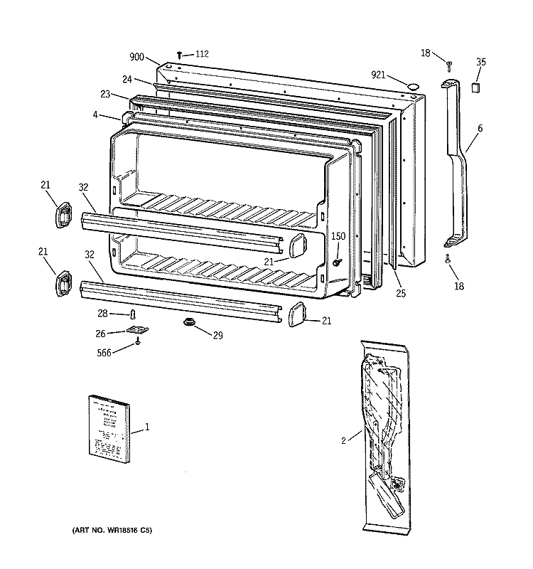 FREEZER DOOR Diagram and Parts List for TBX21NICBRWW  General Electric Refrigerator