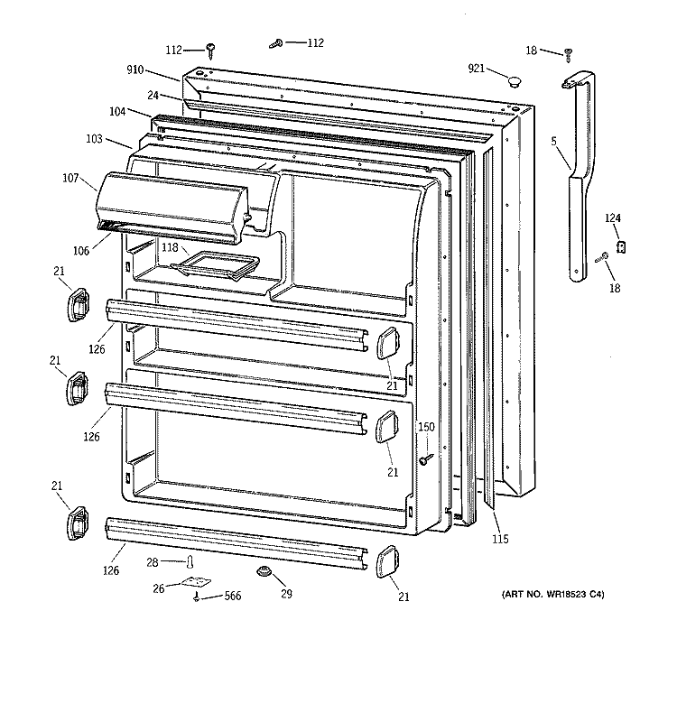 FRESH FOOD DOOR Diagram and Parts List for TBX21NICBRWW  General Electric Refrigerator