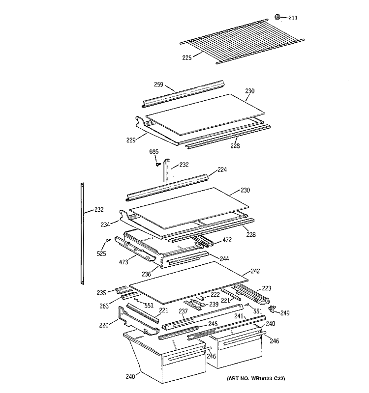 SHELF PARTS Diagram and Parts List for TBX21NICBRWW  General Electric Refrigerator