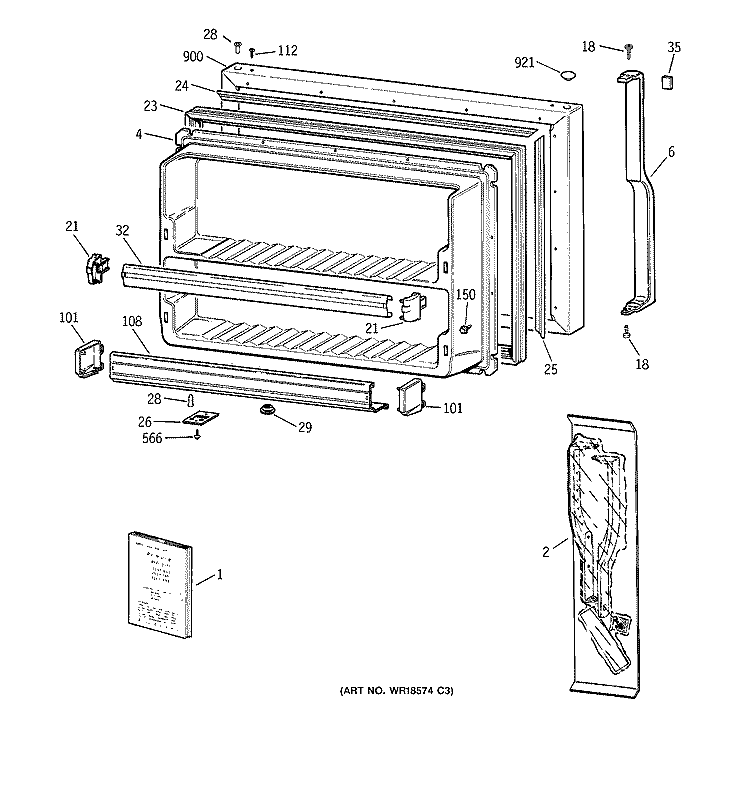 FREEZER DOOR Diagram and Parts List for TBX22FICBRWW  General Electric Refrigerator